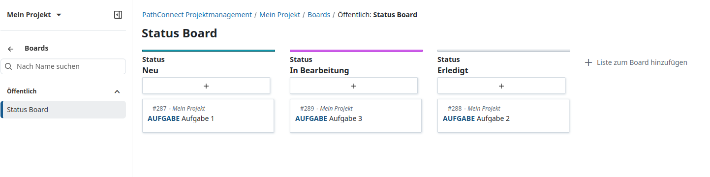Statusboard Spalten